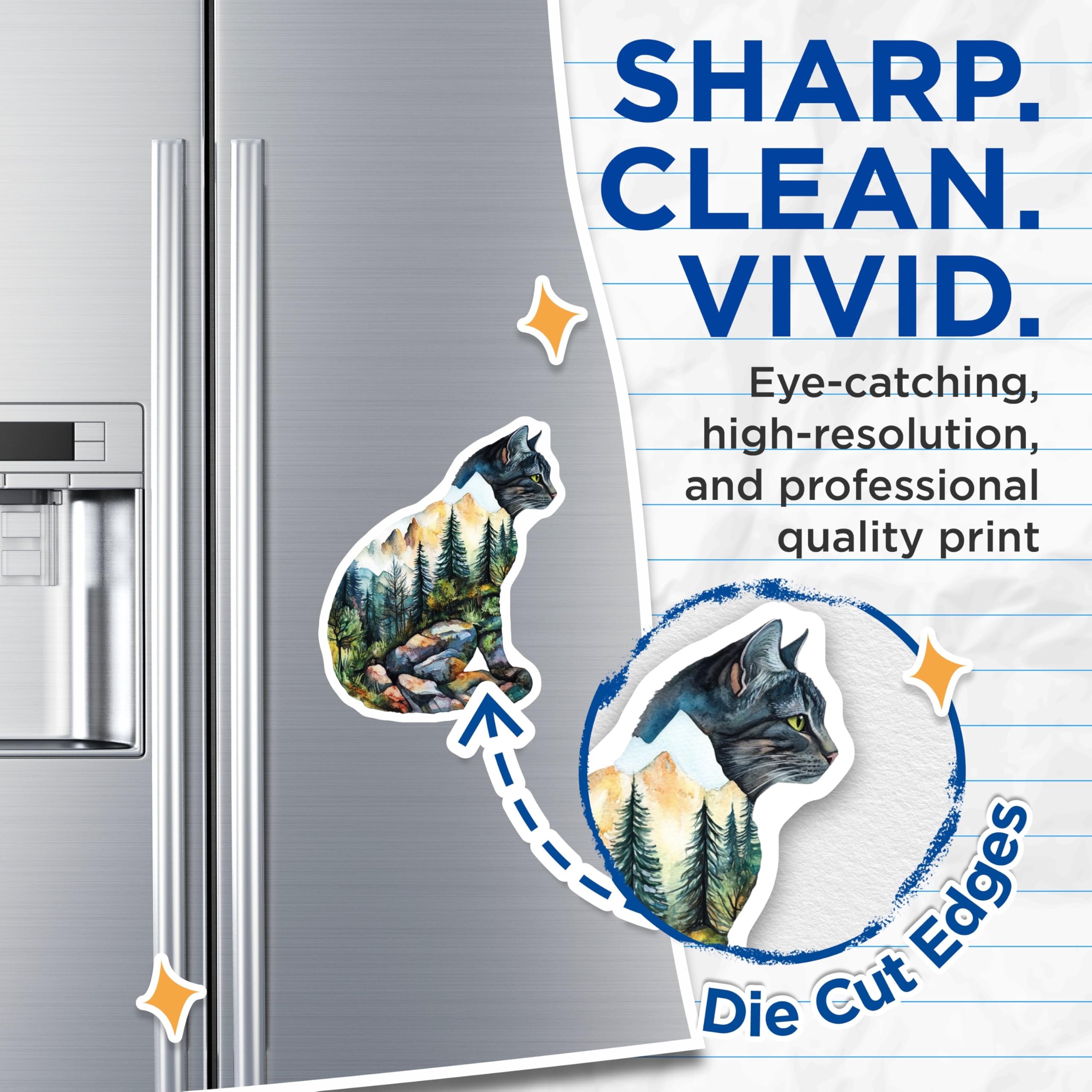 (2 Pack) Cat Landscape Magnets - Mountain Cat Art - Unique Fridge Decoration - 5" On Longest Side - Premium Magnet - for Cars, Refrigerators, Toolboxes, Lockers - Made in USA - MAG14927