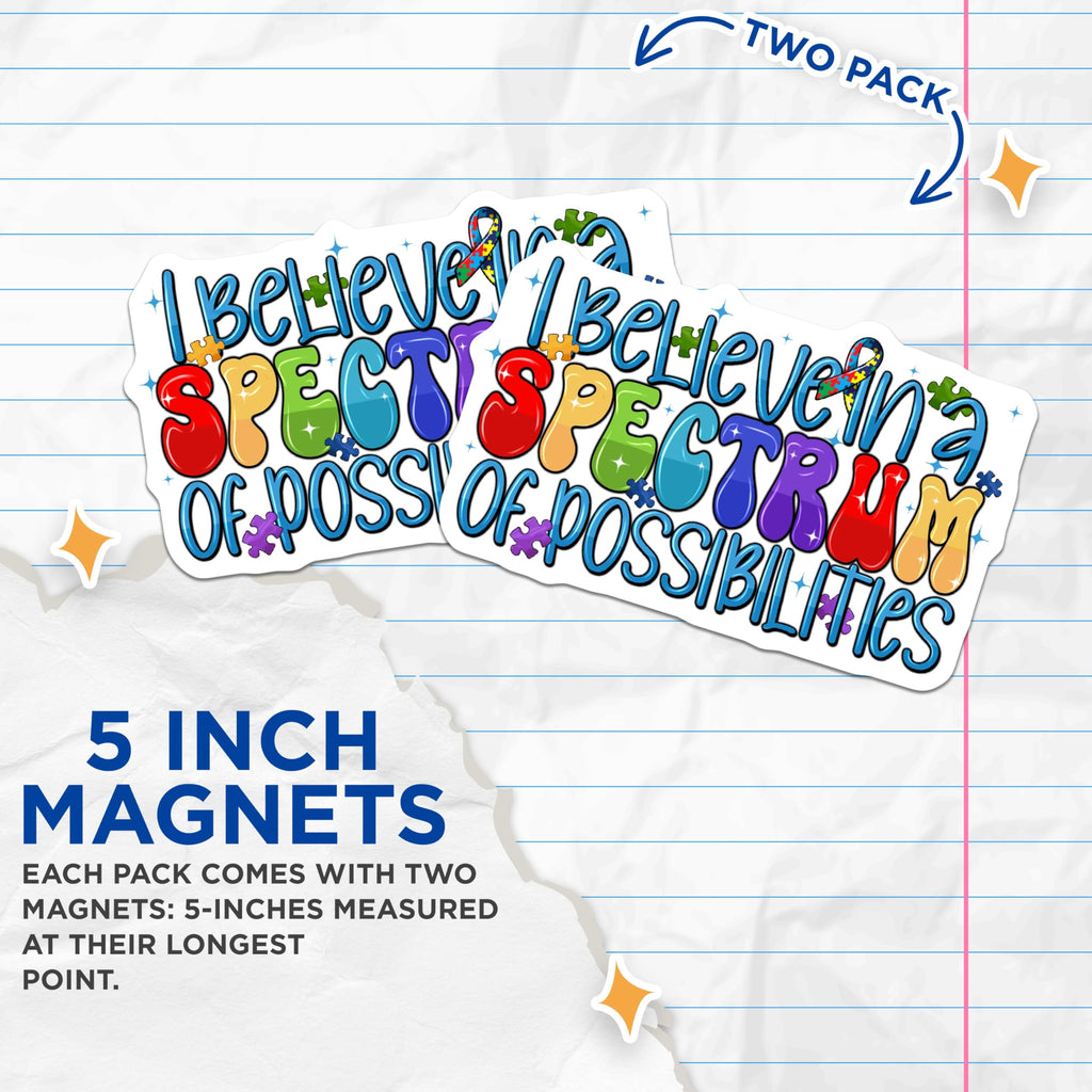 (2 Pack) Neurodiversity Autism Magnets - Spectrum of Possibilities - Inclusive Advocacy Support Magnets - 5 Inches On Longest Side - Thick Durable Magnet - Made in USA - MAG26857