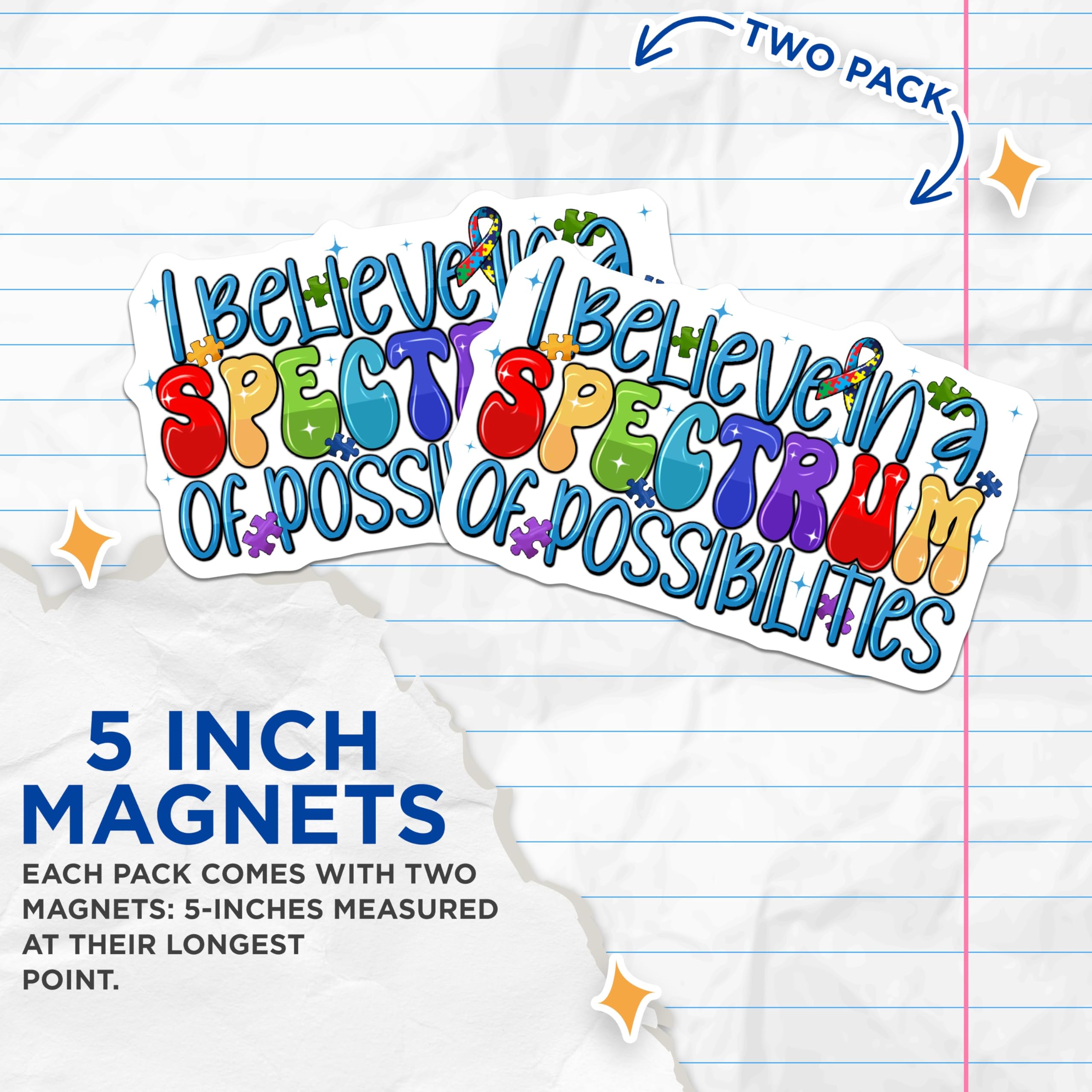 (2 Pack) Neurodiversity Autism Magnets - Spectrum of Possibilities - Inclusive Advocacy Support Magnets - 5 Inches On Longest Side - Thick Durable Magnet - Made in USA - MAG26857