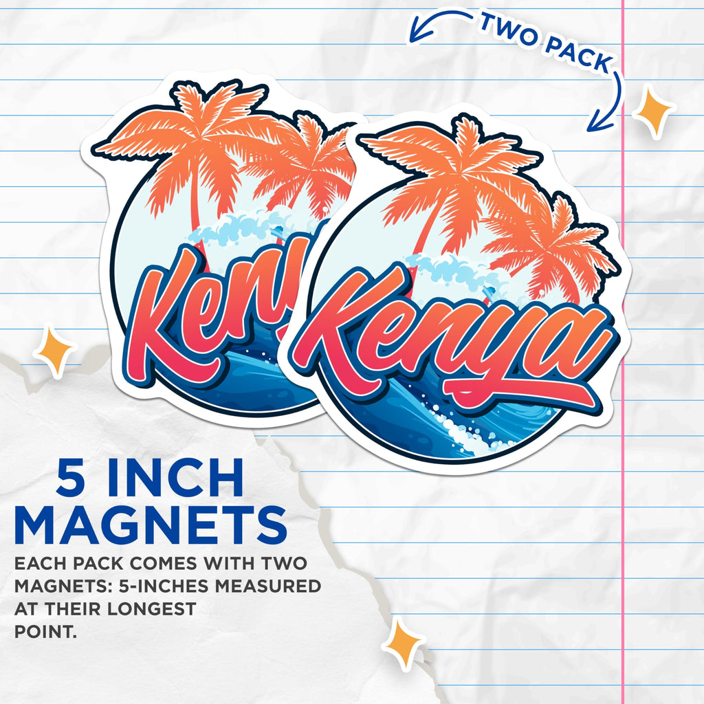 (2 Pack) Kenya Travel Magnets - Tropical Palm Tree - Africa Souvenir Decor - 5" On Longest Side - Premium Magnet - for Cars, Refrigerators, Toolboxes, Lockers - Made in USA - MAG18801
