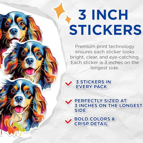 (3 Pack) Cavalier King Charles Spaniel Decals - Laptop Stickers - Dog Breed Art - 3 Inches On Longest Side - Easy Peel & Apply - Made in USA - 3MCS0694
