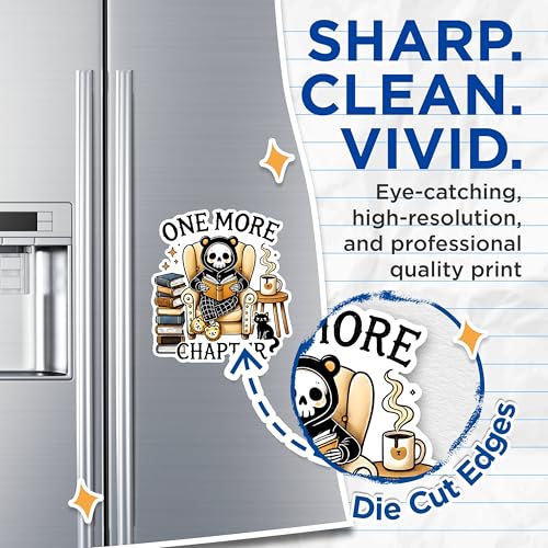 (2 Pack) One More Chapter Magnets - Book Lover Decorative Magnets - Cute Skull Reading Magnets for Bookworms- 5" On Longest Side - for Fridges, Toolboxes, Cars - Made in USA - MAG2752