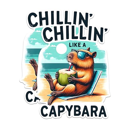 (2 Pack) Chillin Like A Capybara Stickers - Funny Capybara Stickers - Animal Humor Stickers - 5" On Longest Side - Sticks to Any Smooth Flat Surface - Made in USA - BMCS2672
