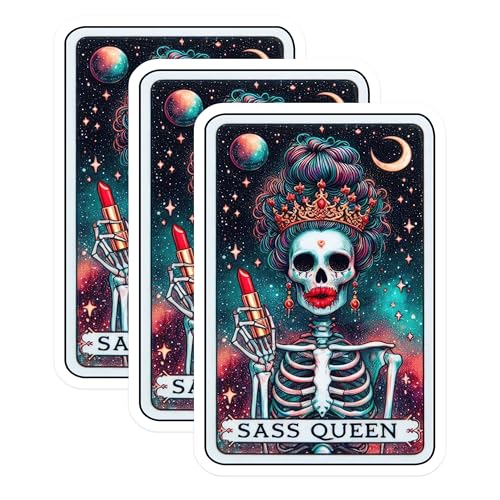 (3 Pack) Sass Queen Decals - Skull Laptop Decal - Funny Sarcastic Stickers - 3 Inches On Longest Side - Easy Peel & Apply - Made in USA - 3MCS4061