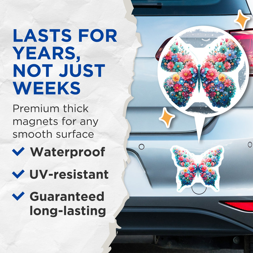 (2 Pack) Floral Butterfly Magnets - Vibrant Flower Design - Fridge Locker Decor - Nature Accent Magnets for Women - 5" - Durable Magnet - Made in USA - MAG38417