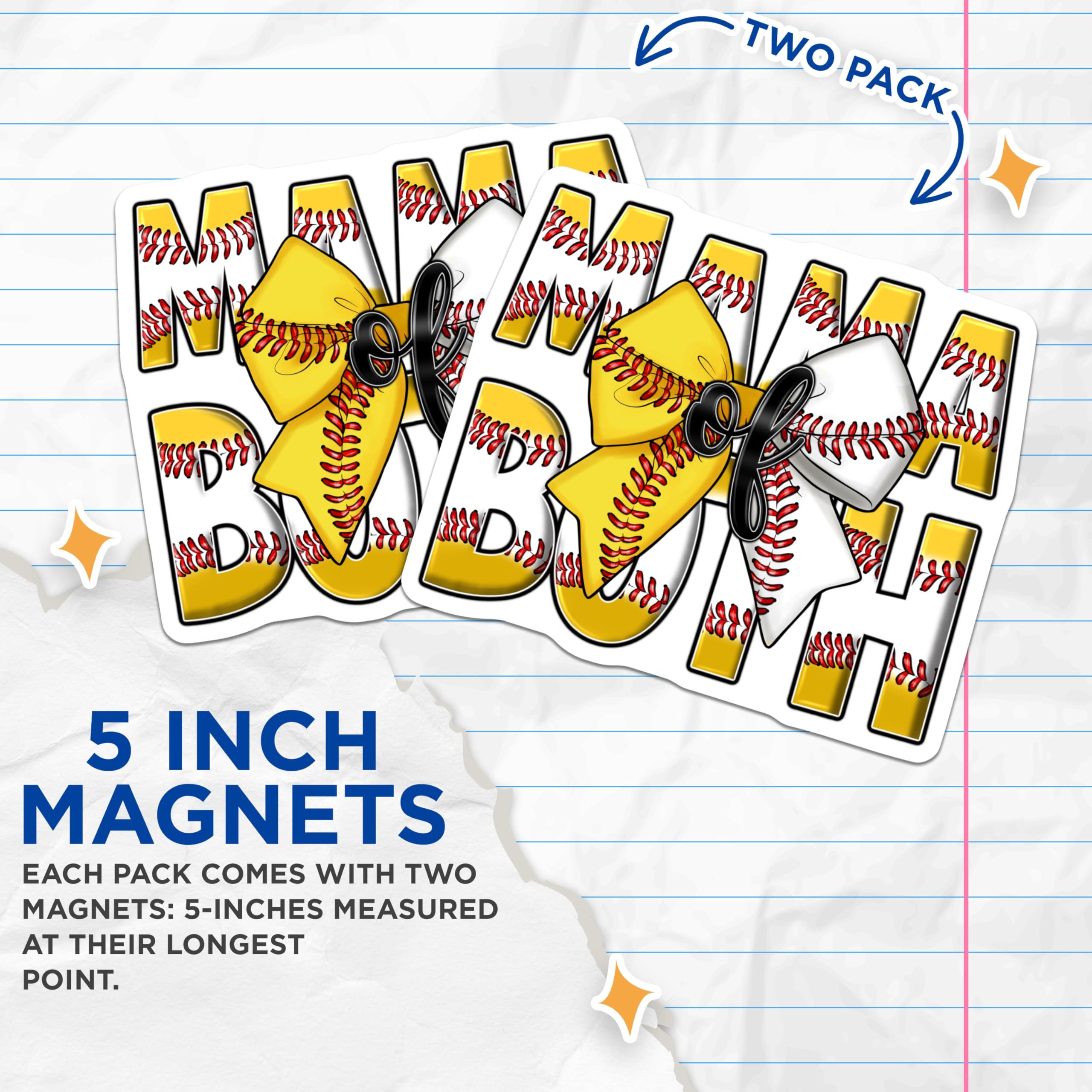 (2 Pack) Mama of Both Magnets - Baseball Softball Mom - Sports Mom Accessories - 5 Inches On Longest Side - Thick Durable Magnet - Made in USA - MAG26172