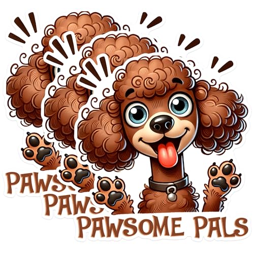 (3 Pack) Poodle Dog Decals - Pawsome Pals Cartoon - Laptop Decals - 3 Inches On Longest Side - Easy Peel & Apply - Made in USA - 3MCS1617