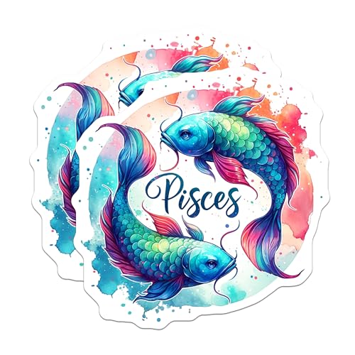 (2 Pack) Pisces Magnets - Zodiac Sign Decor - Astrology Art - Horoscope Magnets - Fish Theme Magnets - Celestial Decor - 5" On Longest Side - for Cars, Fridges, Toolboxes - Made in USA - MAG7025