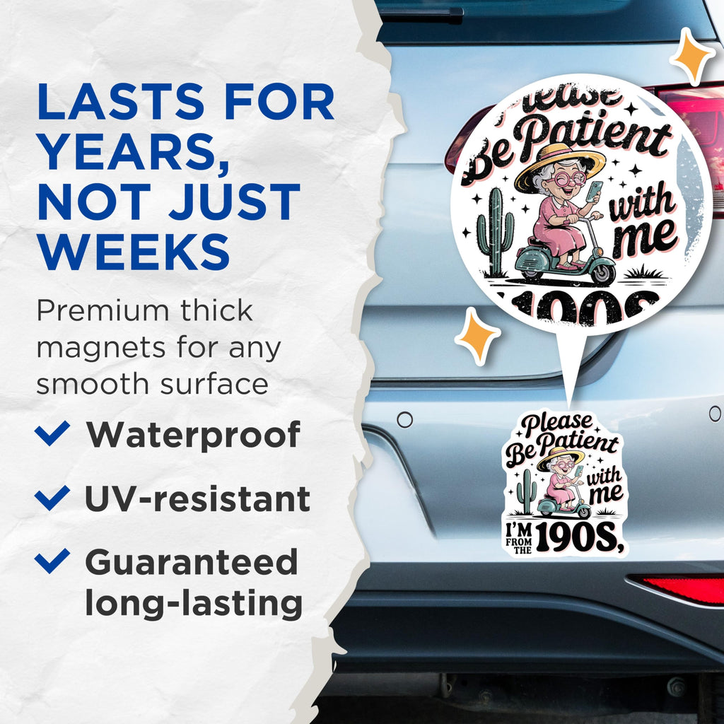 (2 Pack) Funny Grandma Magnets - 1900s Humor - Old Lady Scooter Ride - 5" On Longest Side - Premium Magnet - for Cars, Refrigerators, Toolboxes, Lockers - Made in USA - MAG16830