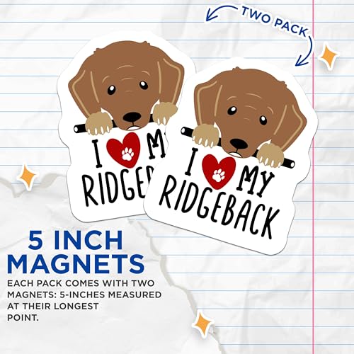 (2 Pack) I Love My Ridgeback Magnets - Dog Lover Accessories - Cute Dog Magnets for Fridge Car Locker Office - 5" On Longest Side - for Cars, Fridges, Toolboxes - Made in USA - MAG4295