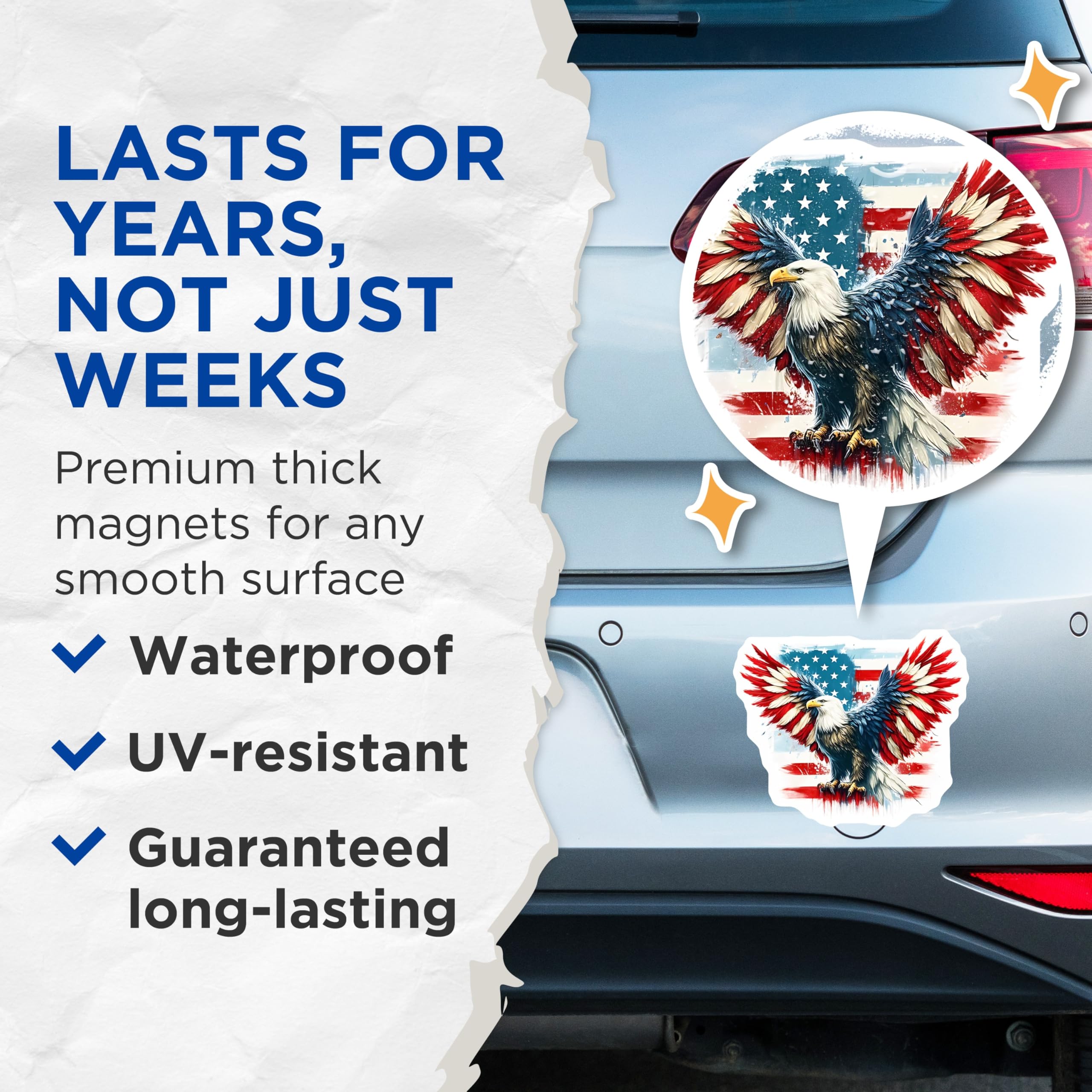 (2 Pack) American Eagle Magnets - USA Flag Patriotic Decal - Fridge Magnets Decoration - 5" On Longest Side - Premium Magnet - for Cars, Refrigerators, Toolboxes, Lockers - Made in USA - MAG15514