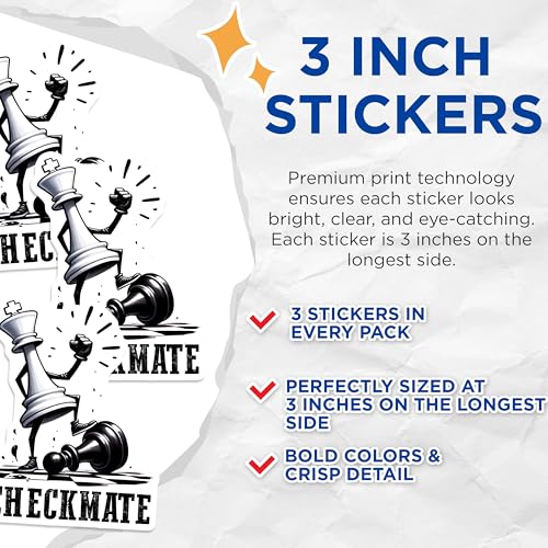 (3 Pack) Checkmate Chess Decals - Chess King - Chess Victory Decal - 3 Inches On Longest Side - Easy Peel & Apply - Made in USA - 3MCS1963