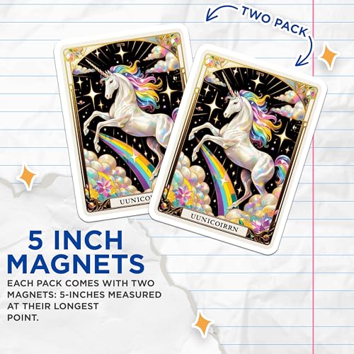 (2 Pack) Fantasy Decor Magnet - Rainbow Magic - Whimsical Art - Mystical Creatures - Enchanted World - 5" On Longest Side - Sticks to Smooth Flat Surfaces - Made in USA - MAG10139
