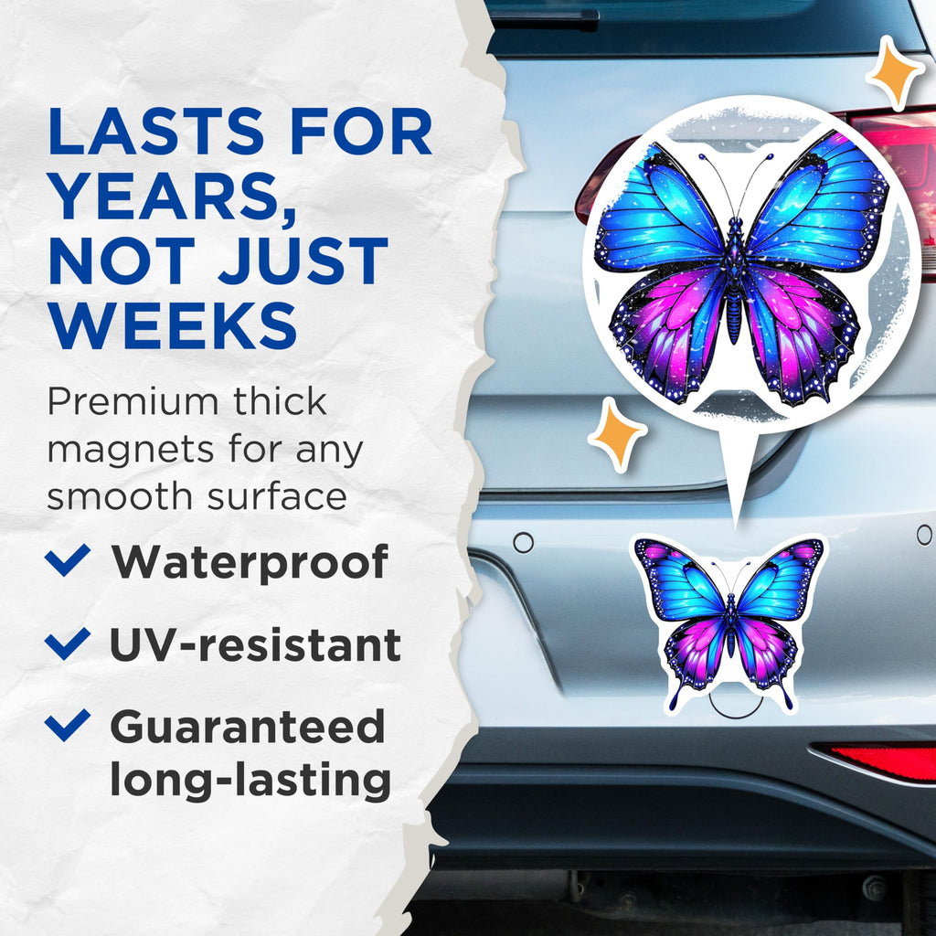 (2 Pack) Butterfly Magnets - Blue Pink Butterfly - Decorative Fridge Magnets - 5" On Longest Side - Premium Magnet - for Cars, Refrigerators, Toolboxes, Lockers - Made in USA - MAG16398