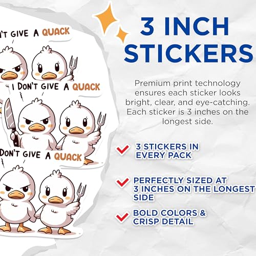 (3 Pack) Funny Duck Decals - I Dont Give A Quack Sticker - Laptop Decals - 3 Inches On Longest Side - Easy Peel & Apply - Made in USA - 3MCS0231