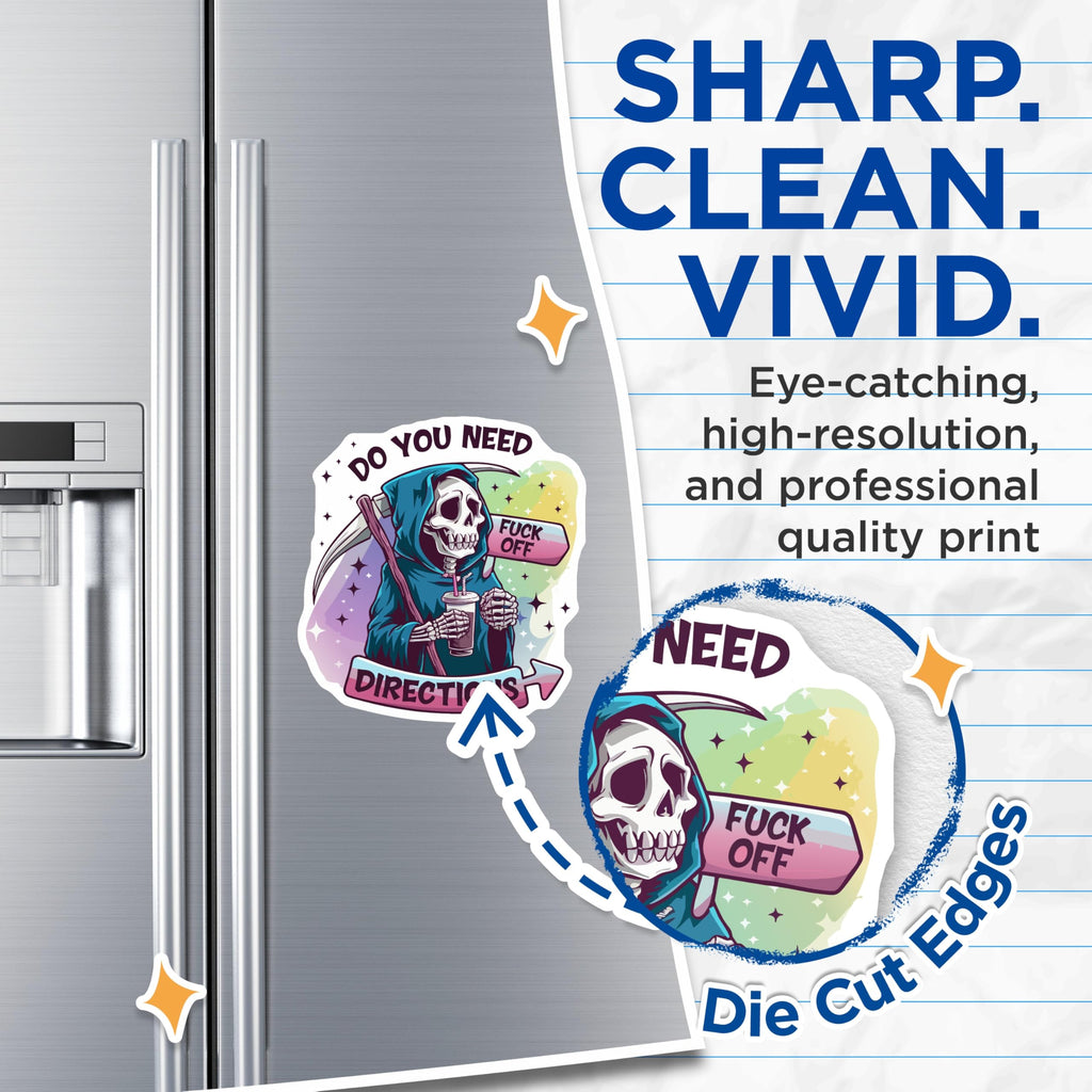 (2 Pack) Grim Reaper Magnets - Sarcastic Skeleton Decor - Offensive Humor Refrigerator Art - 5 Inches On Longest Side - Thick Durable Magnet - Made in USA - MAG20931