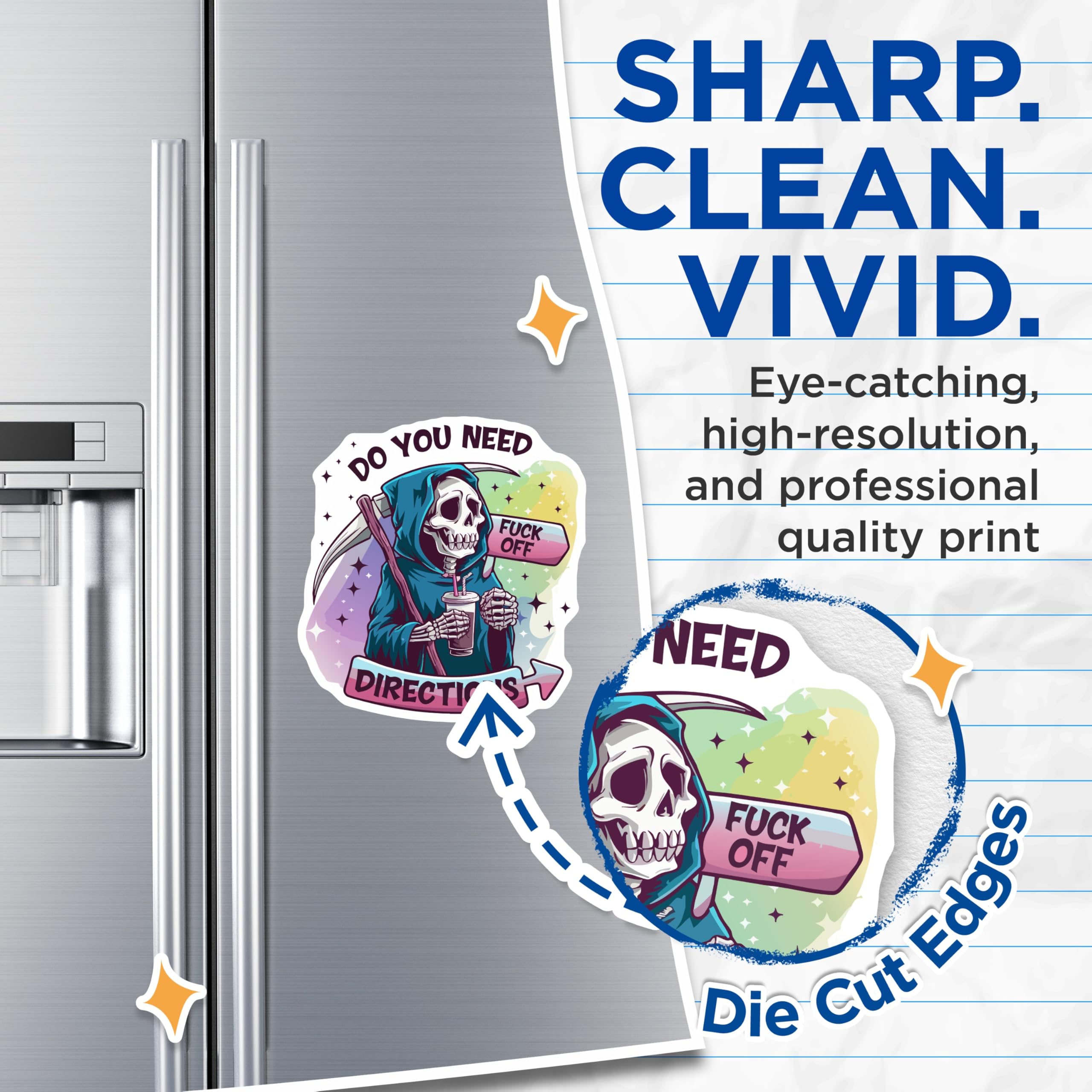 (2 Pack) Grim Reaper Magnets - Sarcastic Skeleton Decor - Offensive Humor Refrigerator Art - 5 Inches On Longest Side - Thick Durable Magnet - Made in USA - MAG20931