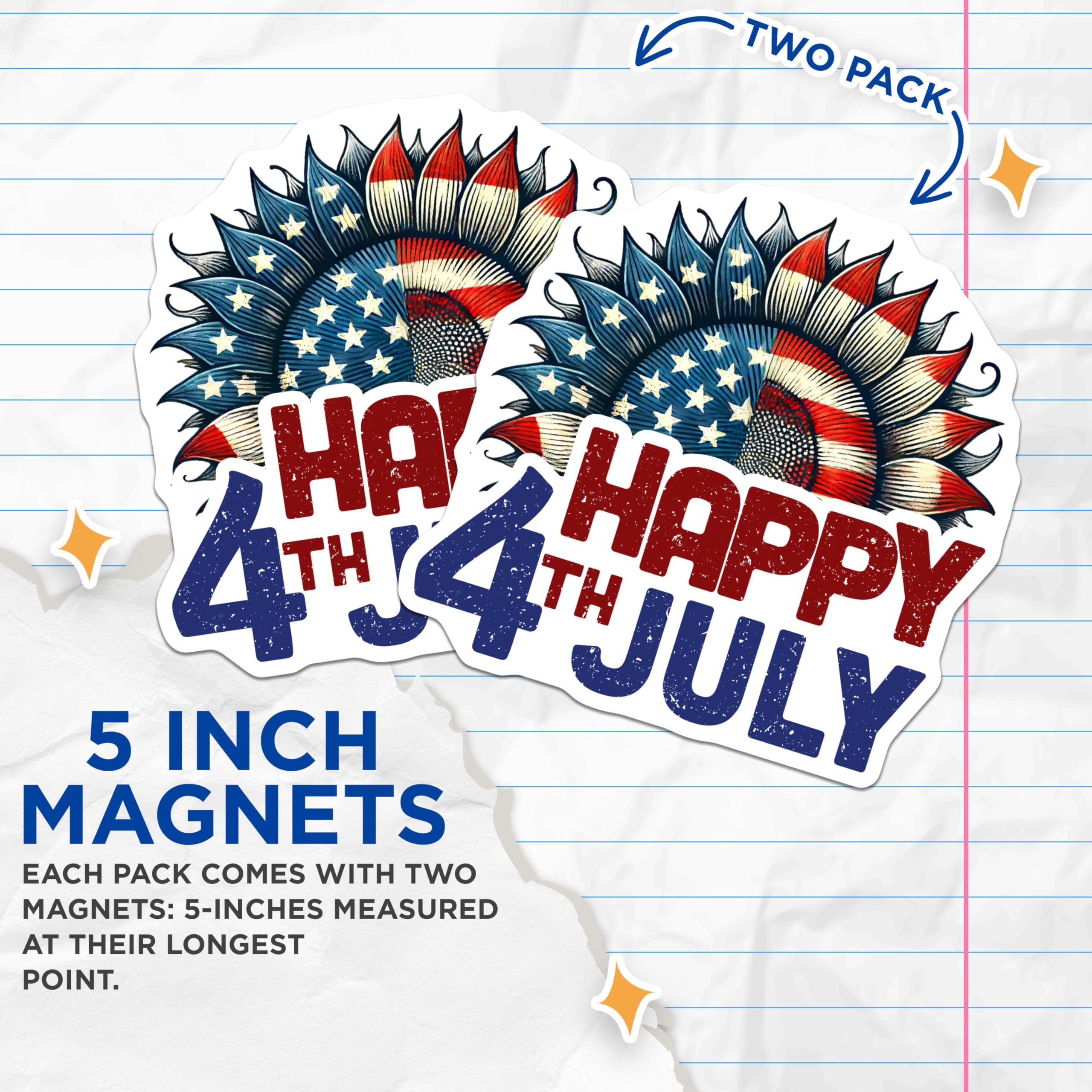 (2 Pack) Happy 4th July Magnets - 5" On Longest Side - for Cars, Fridges, Toolboxes - Made in USA - MAG7873