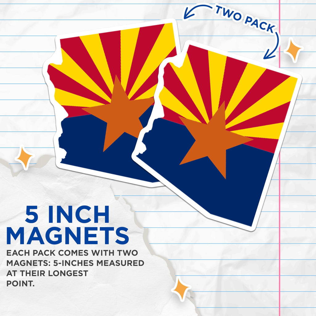 (2 Pack) Arizona State Flag Magnets - Arizona Souvenir - Arizona Pride - 5" On Longest Side - Premium Magnet - for Cars, Refrigerators, Toolboxes, Lockers - Made in USA - MAG18740
