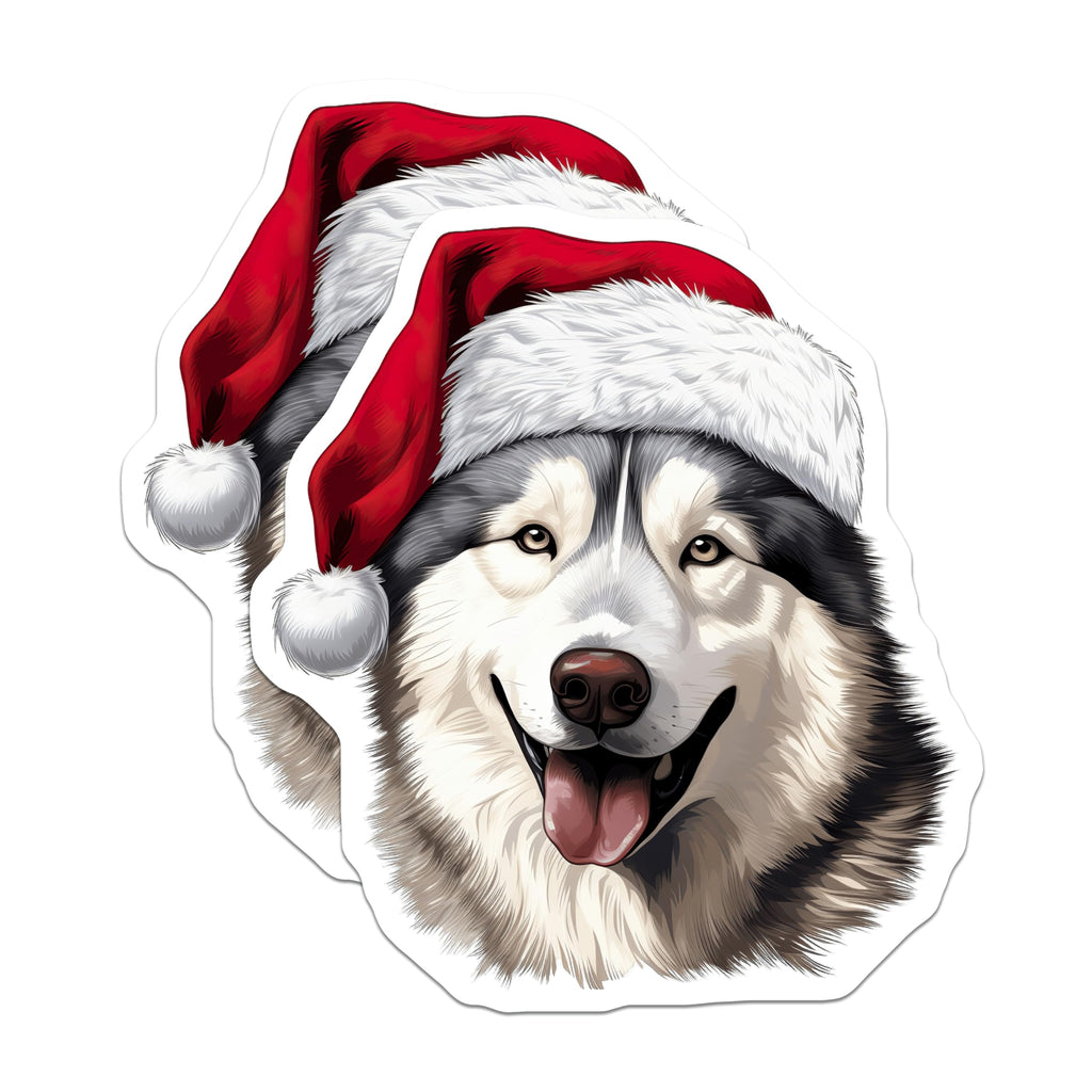 (2 Pack) Christmas Husky Magnets - Santa Dog Lover Decor - Xmas Stocking Stuffer - 5 Inches On Longest Side - Thick Durable Magnet - Made in USA - MAG26608