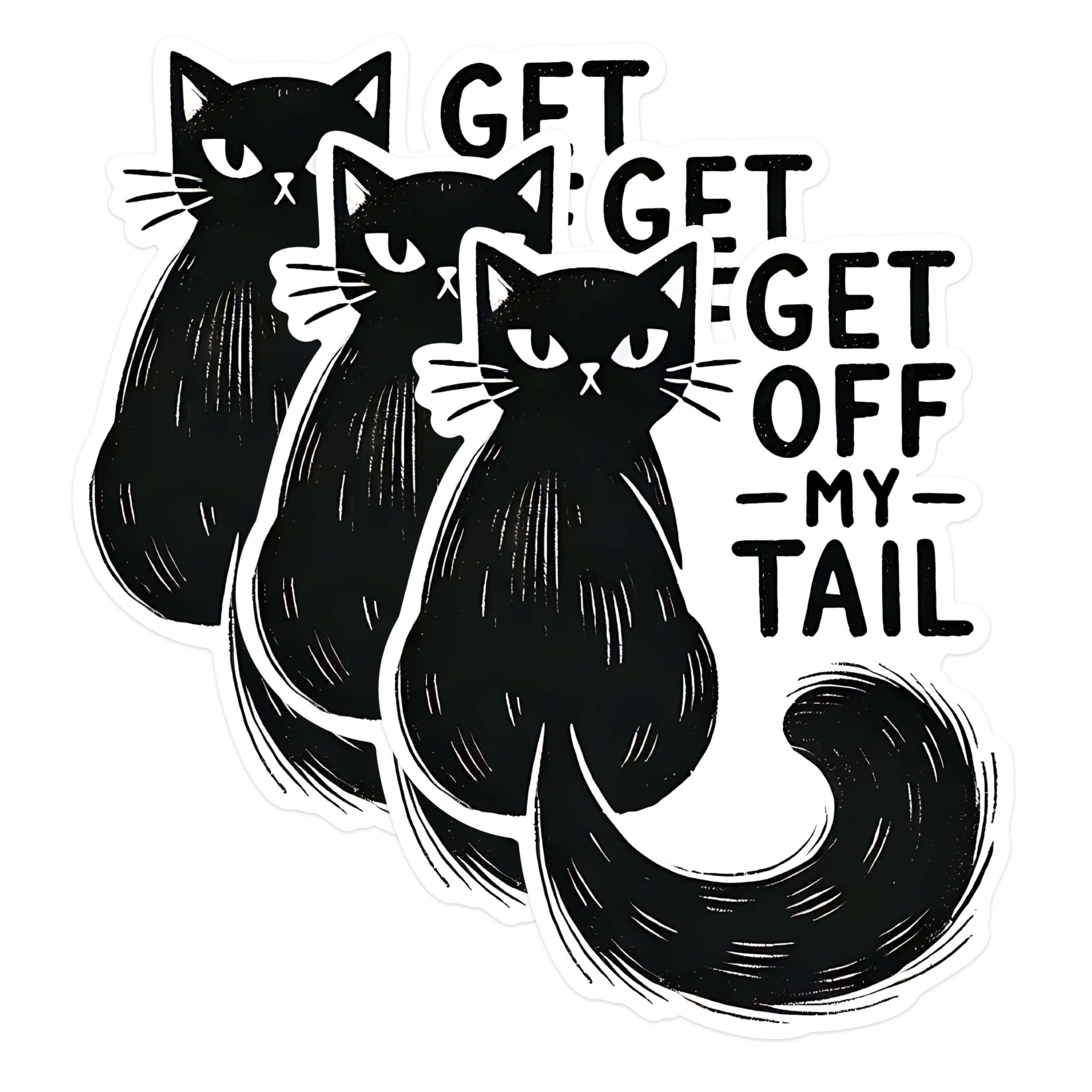 (3 Pack) Black Cat Decals - Get Off My Tail - Sarcastic Cat Laptop Decal - 3 Inches On Longest Side - Easy Peel & Apply - Made in USA - 3MCS1597