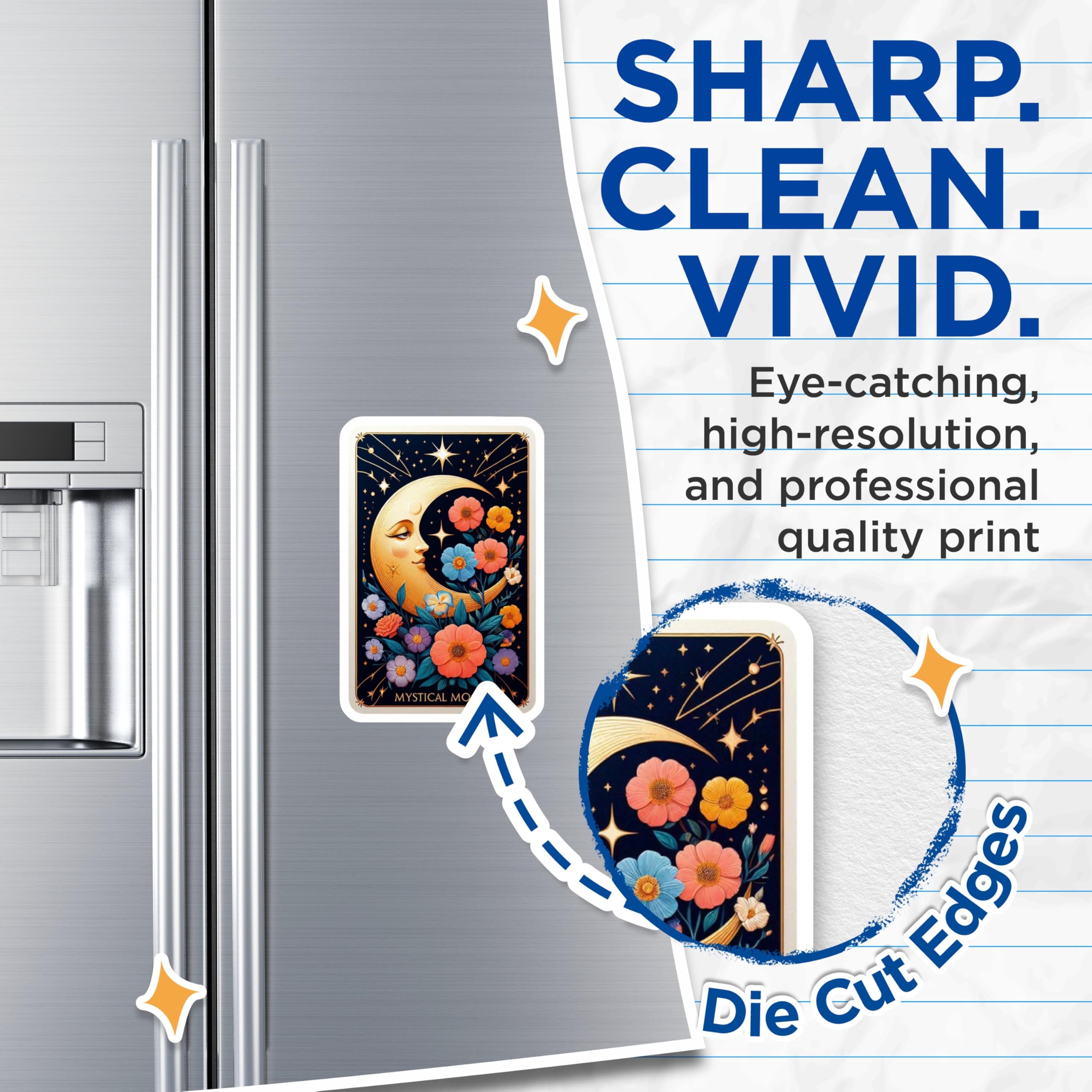 (2 Pack) Mystical Floral Moon Magnets - Celestial Starry Night Art - Bohemian Witchy Fridge Decoration - 5 Inches On Longest Side - Thick Durable Magnet - Made in USA - MAG20198