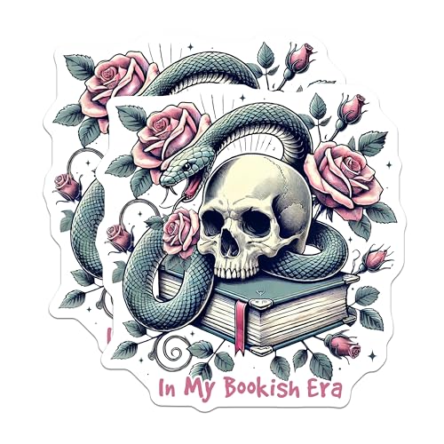 (2 Pack) Bookish Skull and Roses Magnets - Snake on Book - Vintage Gothic Magnet Set - 5" On Longest Side - for Cars, Fridges, Toolboxes - Made in USA - MAG6705