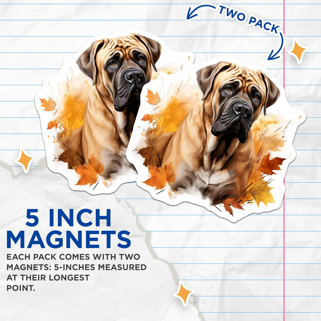 (2 Pack) Bullmastiff Dog Magnets - Autumn Leaves Decor - Pet Owner Appreciation - 5 Inches On Longest Side - Thick Durable Magnet - Made in USA - MAG26395
