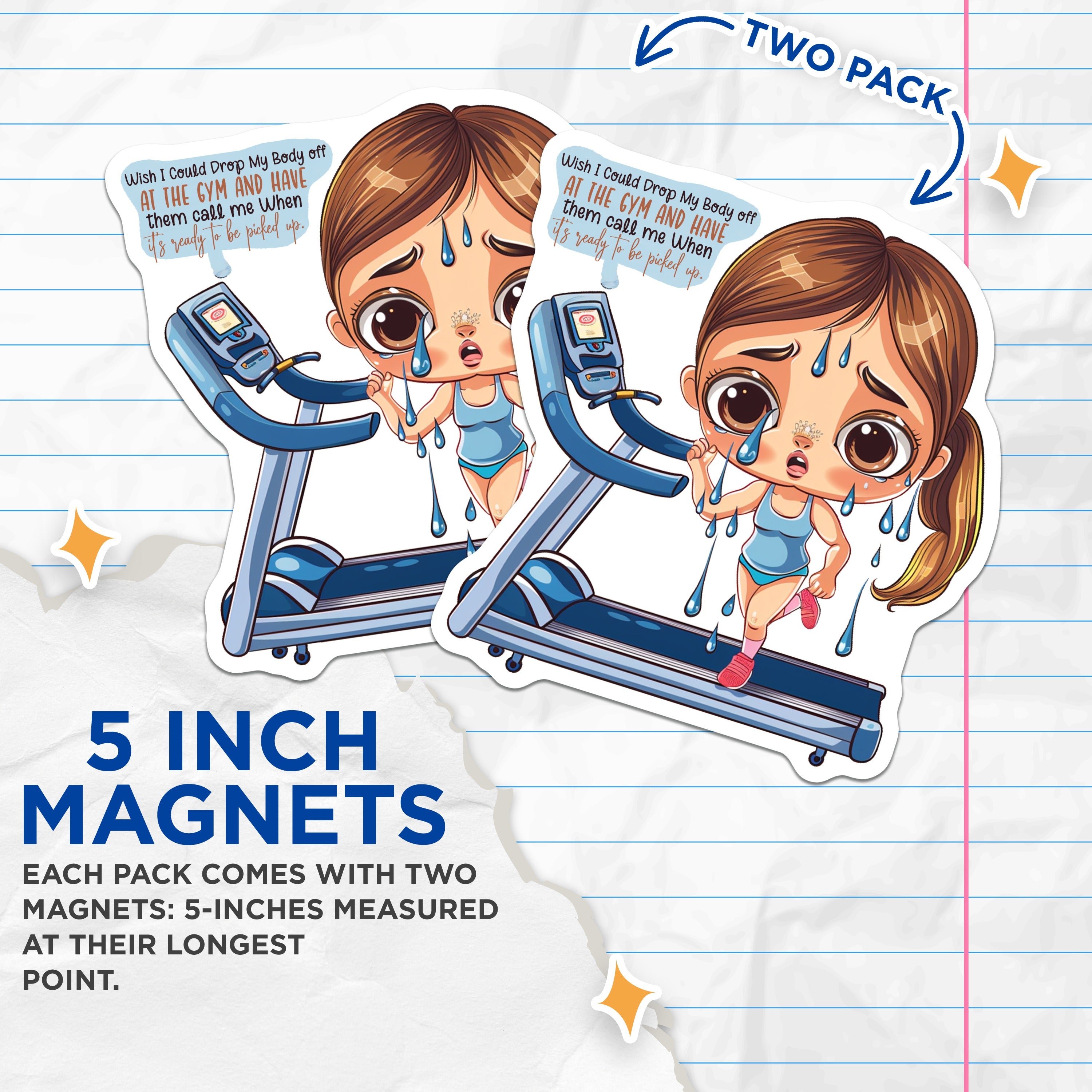 (2 Pack) Relatable Fitness Magnets - Funny Workout Struggle - Tired Exerciser Fridge Decor - 5 Inches On Longest Side - Thick Durable Magnet - Made in USA - MAG39650