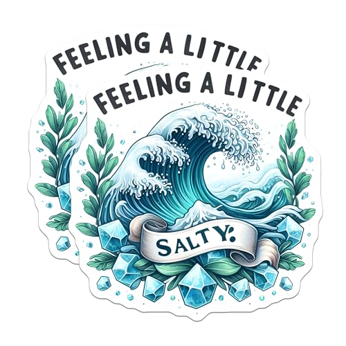 (2 Pack) Feeling A Little Salty Stickers - Wave Art - Ocean Sticker Decals - 5" On Longest Side - Sticks to Smooth Flat Surfaces - Made in USA - BMCS9280