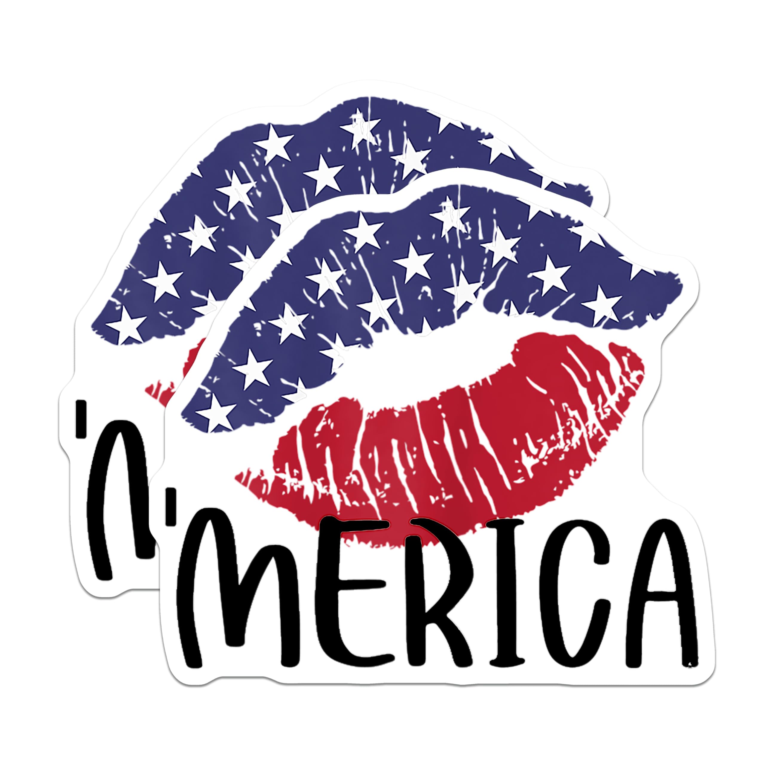 (2 Pack) Patriotic Merica Magnets - American Flag Kiss Lips Design - Independence Day 4th of July Refrigerator Locker Decor - 5 Inches On Longest Side - Thick Durable Magnet - Made in USA - MAG24991