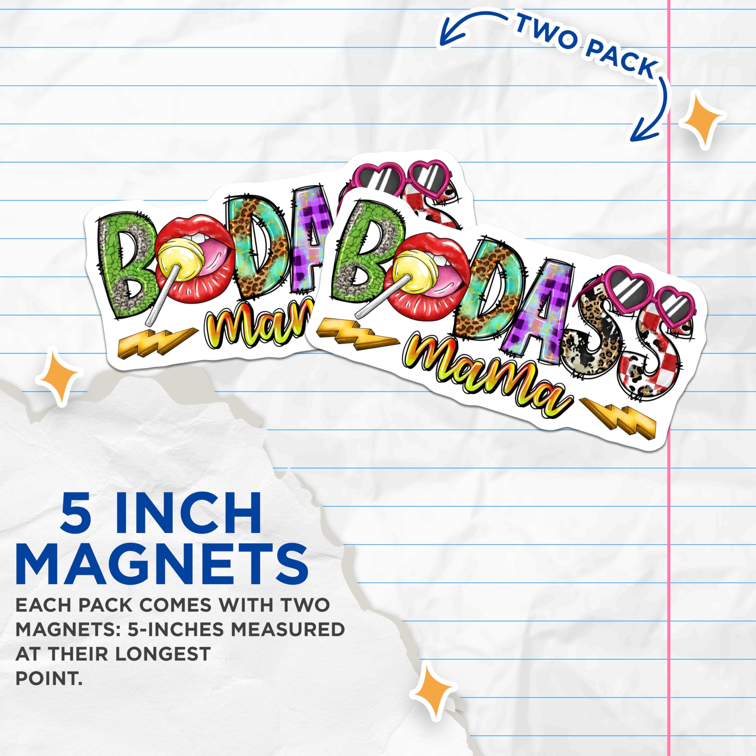 (2 Pack) Badass Mama Magnets - Leopard Print Mama - Sassy Mom Accessory - Heart Sunglasses Magnet - 5 Inches On Longest Side - Thick Durable Magnet - Made in USA - MAG27544