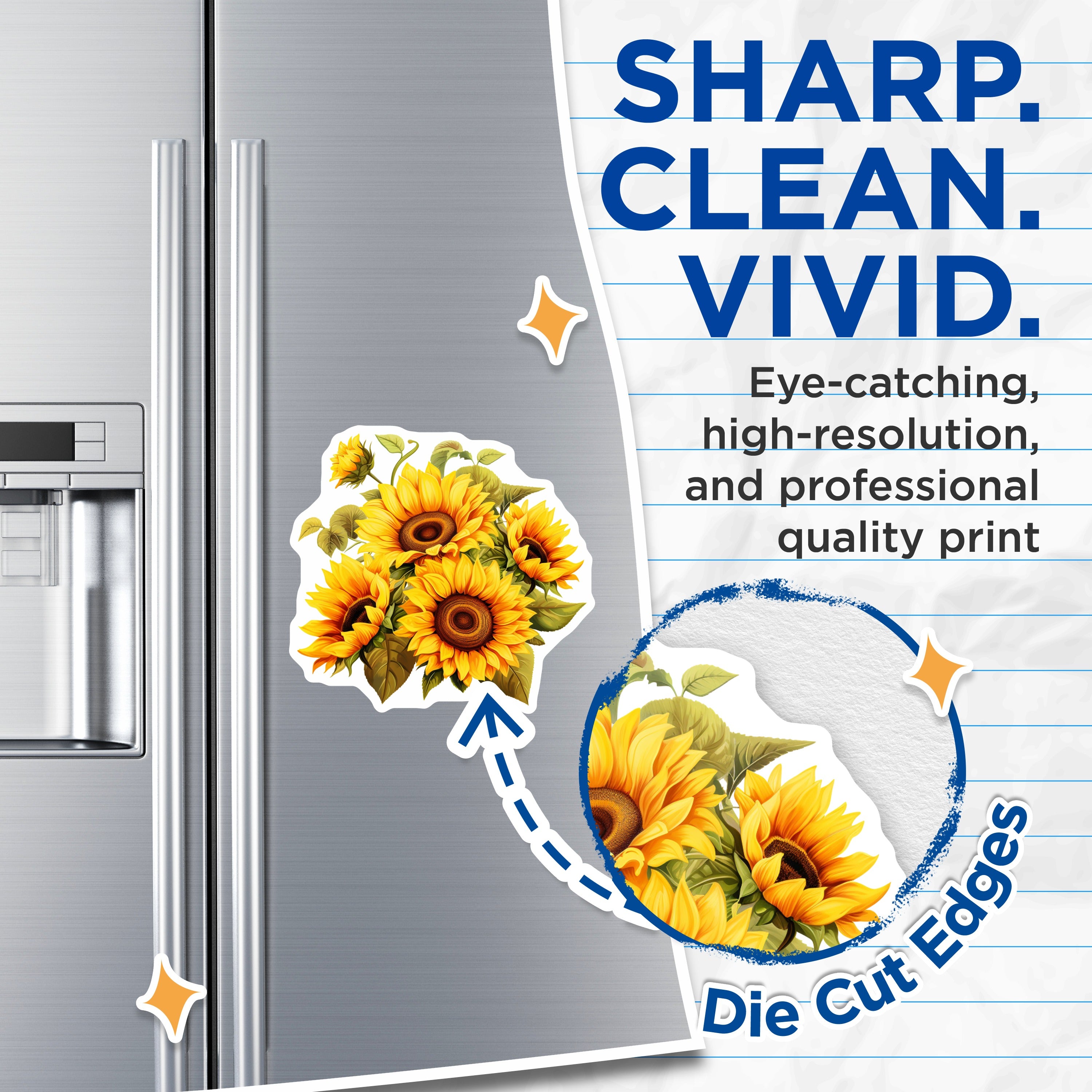 (2 Pack) Sunflower Magnets - Floral Kitchen Decor - Refrigerator Magnets - 5 Inches On Longest Side - Thick Durable Magnet - Made in USA - MAG39155