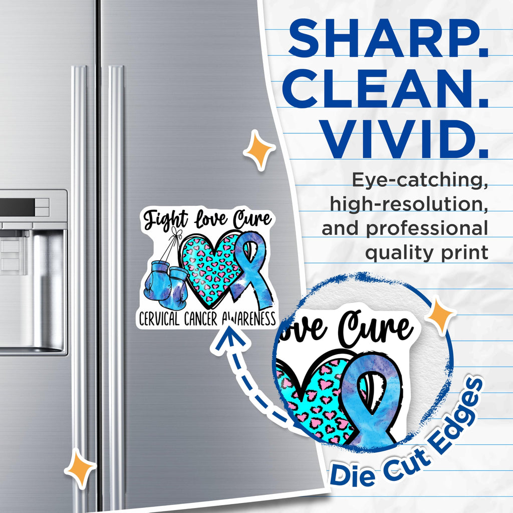 (2 Pack) Cervical Cancer Awareness Magnets - Fight Love Cure Magnets - Cancer Support Magnets - 5" On Longest Side - for Cars, Fridges, Toolboxes - Made in USA - MAG4288