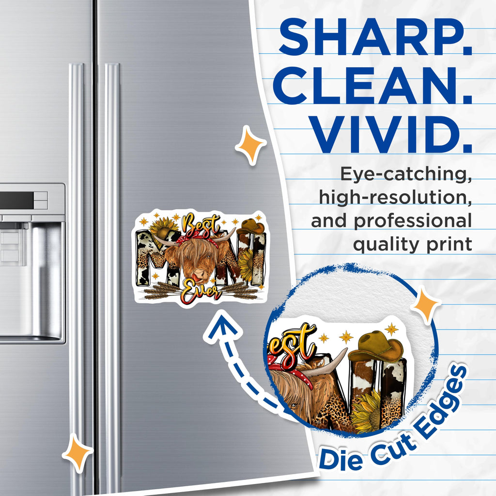 (2 Pack) Best Mom Ever Magnets - Highland Cow Farmhouse Decor - Western Mama Refrigerator Accent - 5 Inches On Longest Side - Thick Durable Magnet - Made in USA - MAG26142