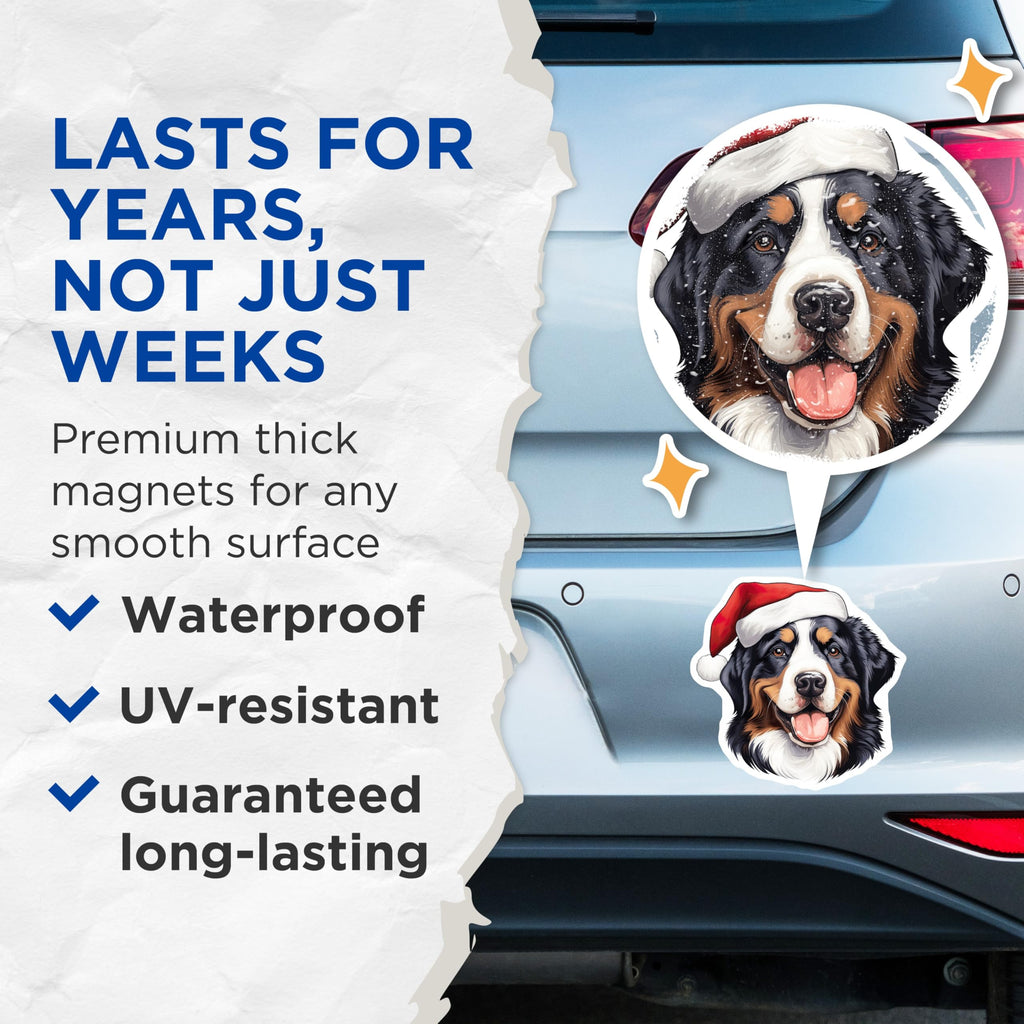 (2 Pack) Bernese Mountain Dog Magnets - Christmas Dog Decor - Holiday Pet Lover Accent - 5 Inches On Longest Side - Thick Durable Magnet - Made in USA - MAG29914