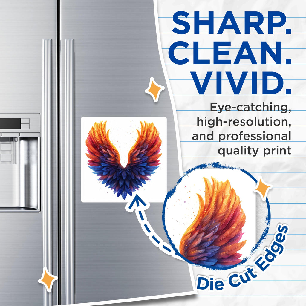 (2 Pack) Vibrant Angel Wings Magnets - Colorful Feather Art - Spiritual Home Decor Aesthetic - 5 Inches On Longest Side - Thick Durable Magnet - Made in USA - MAG25926