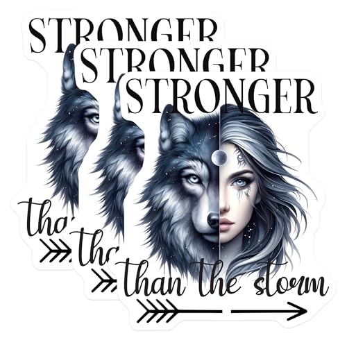 (3 Pack) Wolf Woman Decals - Stronger Than The Storm - Fantasy Art - 3 Inches On Longest Side - Easy Peel & Apply - Made in USA - 3MCS8005