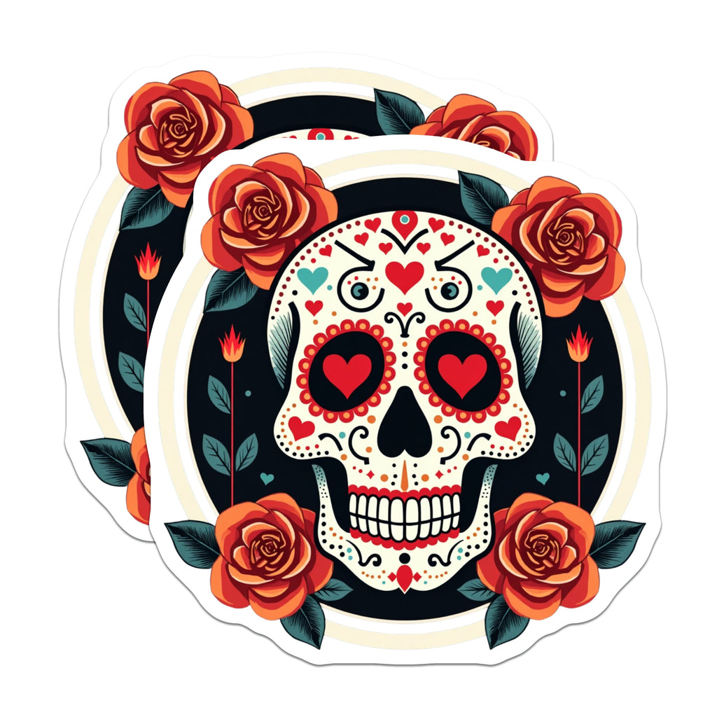 (2 Pack) Sugar Skull Magnets - Dia de Los Muertos Decor - Calavera Art Refrigerator Accent - 5 Inches On Longest Side - Thick Durable Magnet - Made in USA - MAG36288