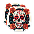 (2 Pack) Sugar Skull Magnets - Dia de Los Muertos Decor - Calavera Art Refrigerator Accent - 5 Inches On Longest Side - Thick Durable Magnet - Made in USA - MAG36288