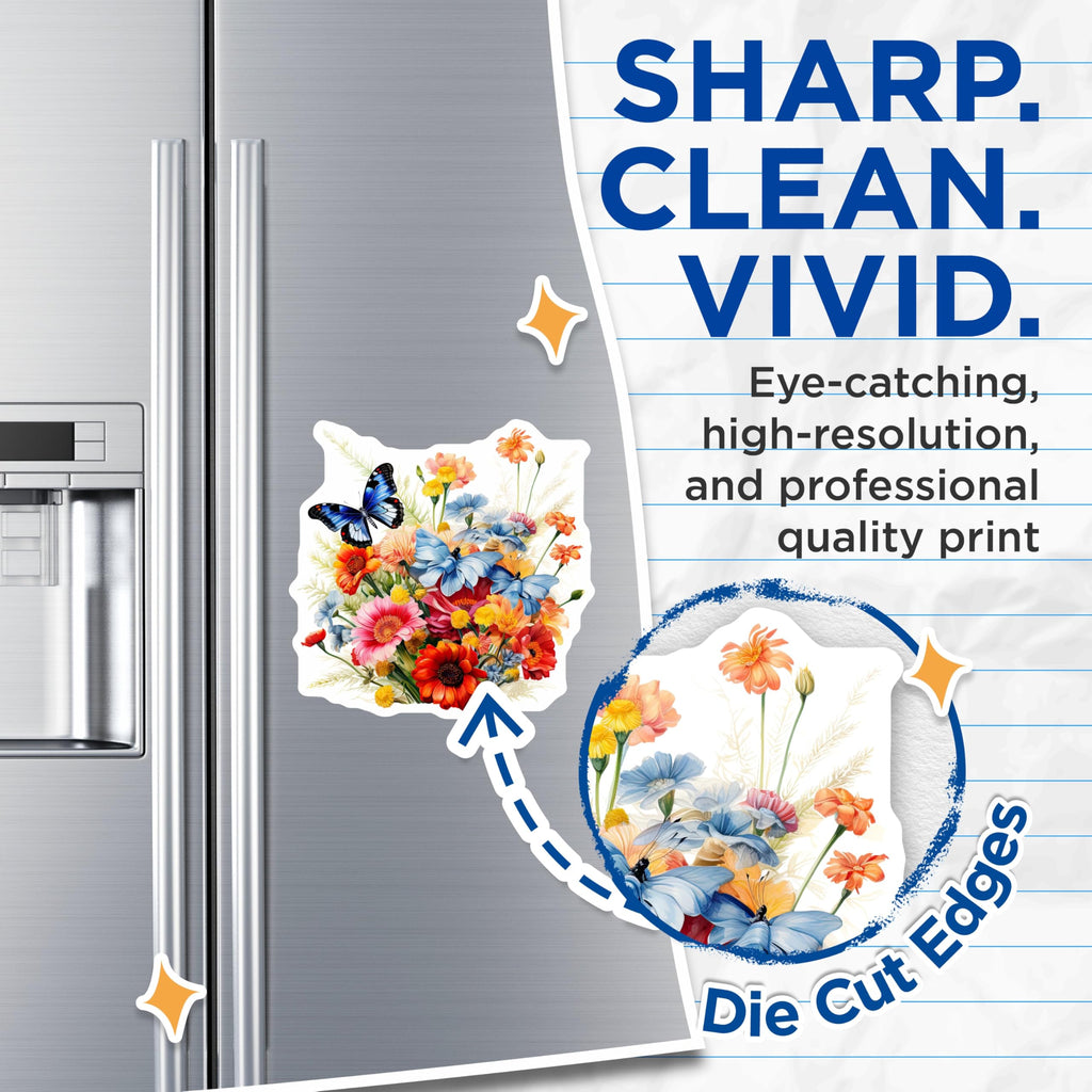 (2 Pack) Butterfly Floral Magnets - Flower Bouquet Magnet - Decorative Home Kitchen Decor - 5" On Longest Side - Premium Magnet - for Cars, Refrigerators, Toolboxes, Lockers - Made in USA - MAG15362