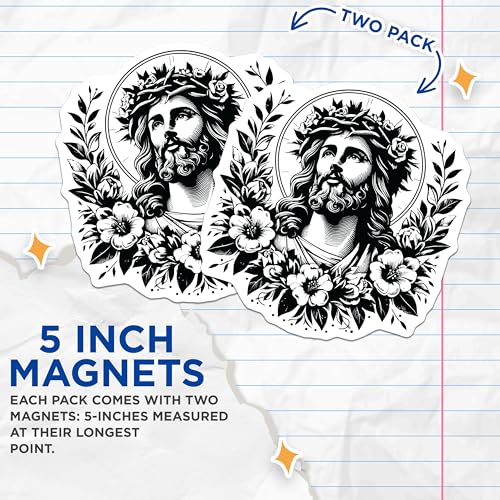 (2 Pack) Jesus Christ Magnets - Religious Home Decor - Spiritual Inspirational Art - 5" On Longest Side - for Cars, Fridges, Toolboxes - Made in USA - MAG7314