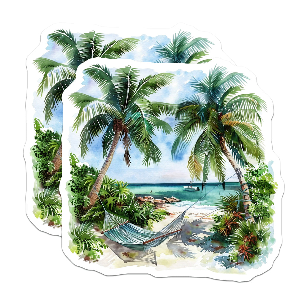 (2 Pack) Tropical Beach Magnets - Palm Tree Hammock - Relaxing Island Scene Decor - 5 Inches On Longest Side - Thick Durable Magnet - Made in USA - MAG38251
