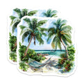 (2 Pack) Tropical Beach Magnets - Palm Tree Hammock - Relaxing Island Scene Decor - 5 Inches On Longest Side - Thick Durable Magnet - Made in USA - MAG38251