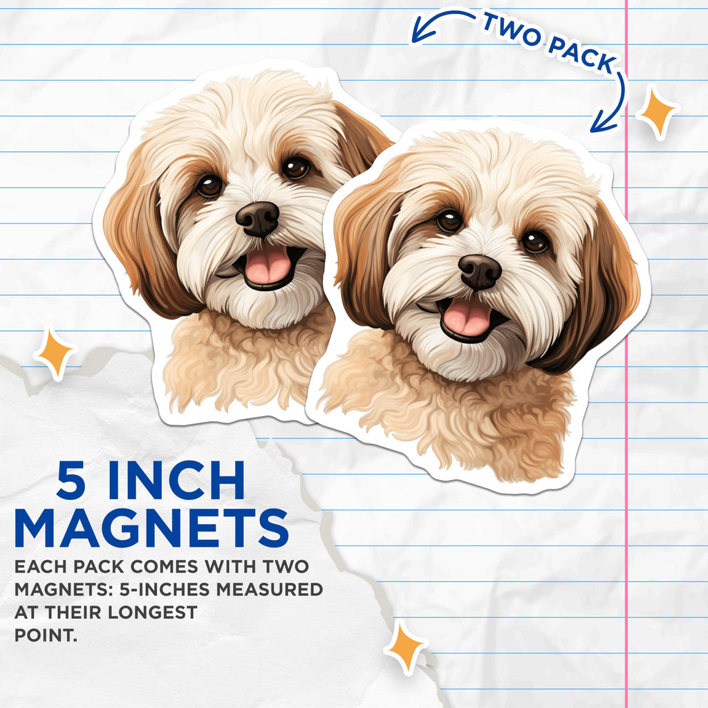 (2 Pack) Cute Fluffy Dog Magnets - Pet Lover Refrigerator Decor - Happy Shih Tzu Puppy Animal Art - 5 Inches On Longest Side - Thick Durable Magnet - Made in USA - MAG26120