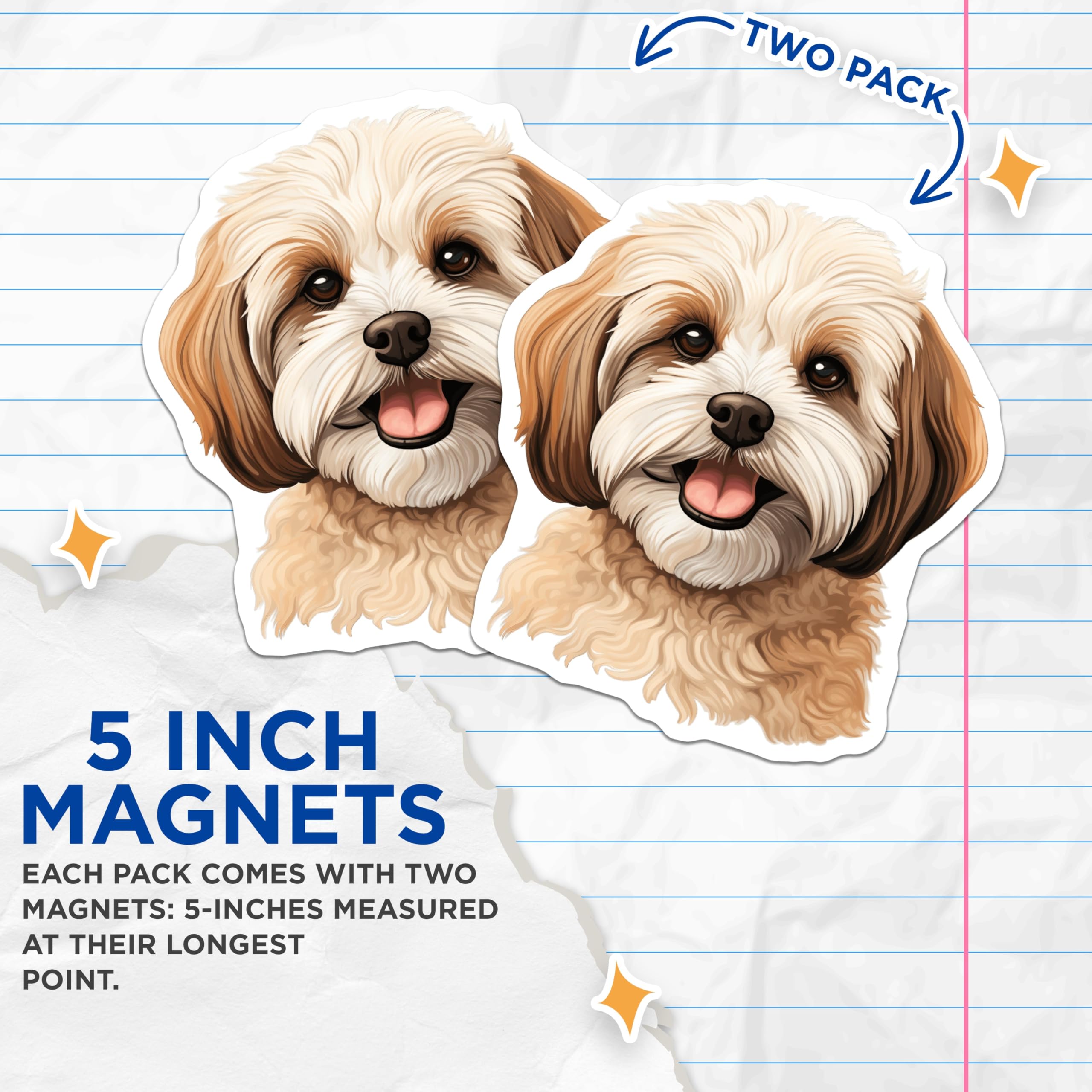(2 Pack) Cute Fluffy Dog Magnets - Pet Lover Refrigerator Decor - Happy Shih Tzu Puppy Animal Art - 5 Inches On Longest Side - Thick Durable Magnet - Made in USA - MAG26120