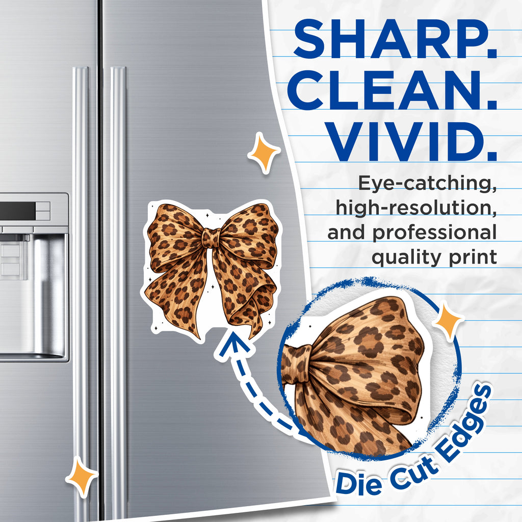 (2 Pack) Leopard Bow Magnets - Coquette Aesthetic Decor - Trendy Fridge Locker Magnets - 5 Inches On Longest Side - Thick Durable Magnet - Made in USA - MAG36950