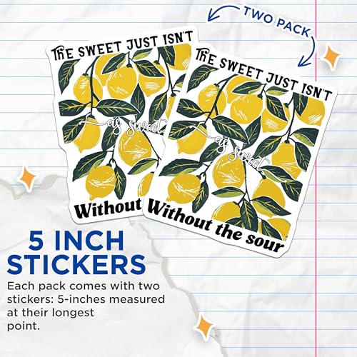 (2 Pack) Lemon Quote Stickers - Motivational Stickers - Retro Lemon Stickers - 5" On Longest Side - Sticks to Smooth Flat Surfaces - Made in USA - BMCS3865