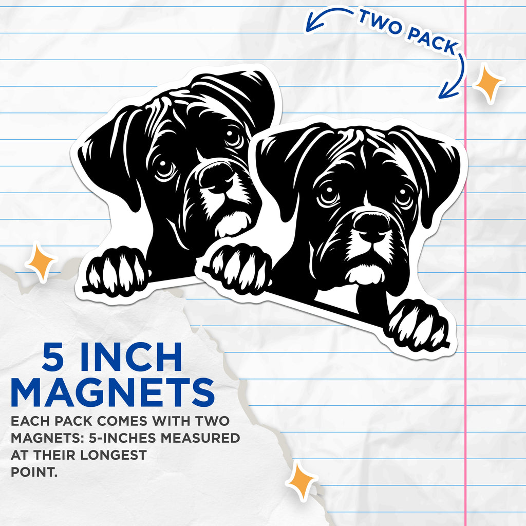 (2 Pack) Boxer Dog Magnets - Cute Peekaboo Puppy Refrigerator Decor - Animal Lover Pet Parent Accent - 5 Inches On Longest Side - Thick Durable Magnet - Made in USA - MAG39490