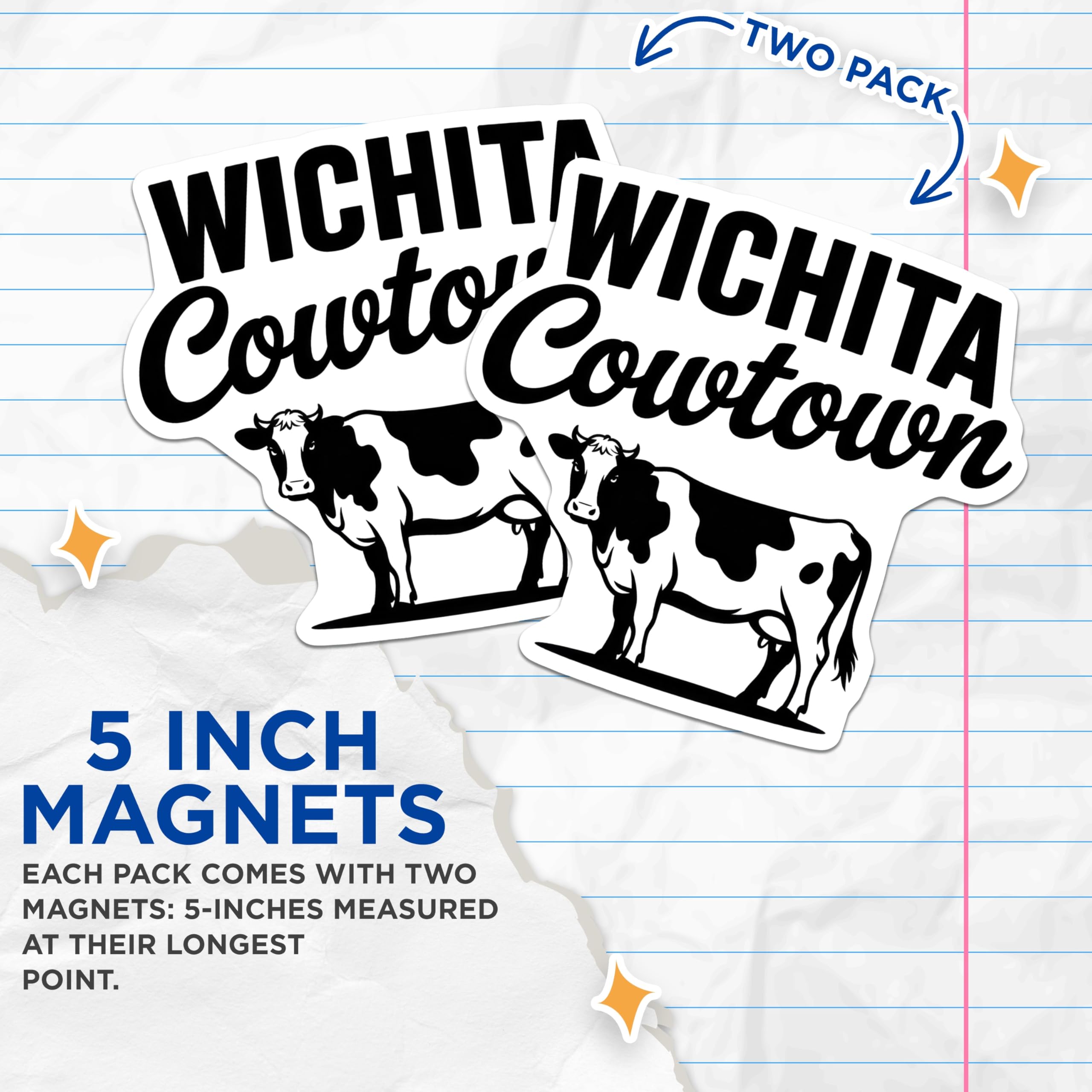 (2 Pack) Wichita Cowtown Magnets - Kansas Souvenir - Fridge Magnets - 5" On Longest Side - Premium Magnet - for Cars, Refrigerators, Toolboxes, Lockers - Made in USA - MAG18657